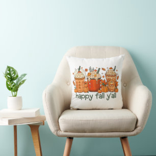 Coussin Happy Fall Y'all, automne et épices Citrouilles