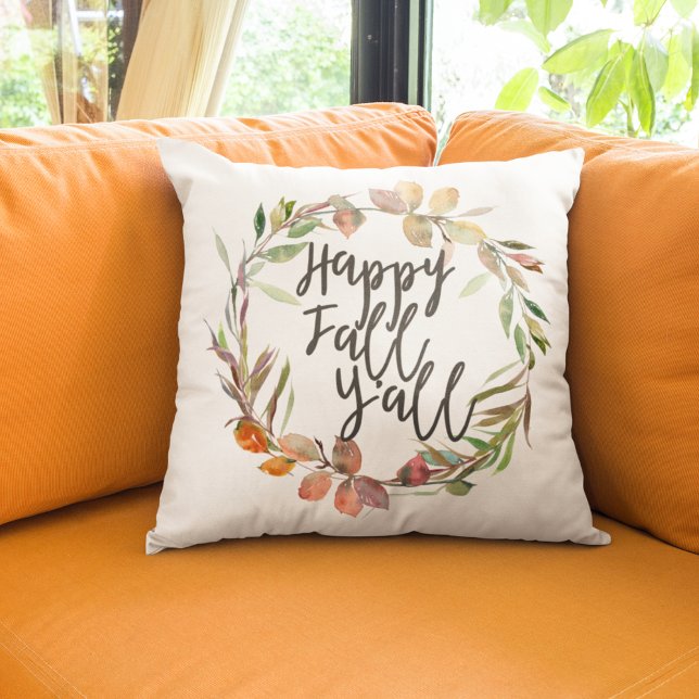 Coussin Happy Fall Y'all Fall Boho Feuilles d'aquarelle (Créateur téléchargé)