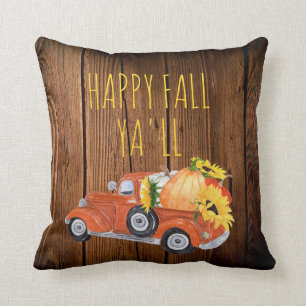 Coussin Happy Fall Ya'll Rustic Vintage ramasser Citrouill