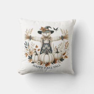 Coussin Happy Fall Y'all Scarecrow et Autumn Foliing