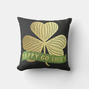Coussin Happy Go Lucky Gold Shamrock St Patrick's Day