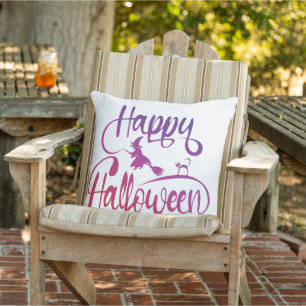 Coussin Happy Halloween dégradé volant sorcière chat