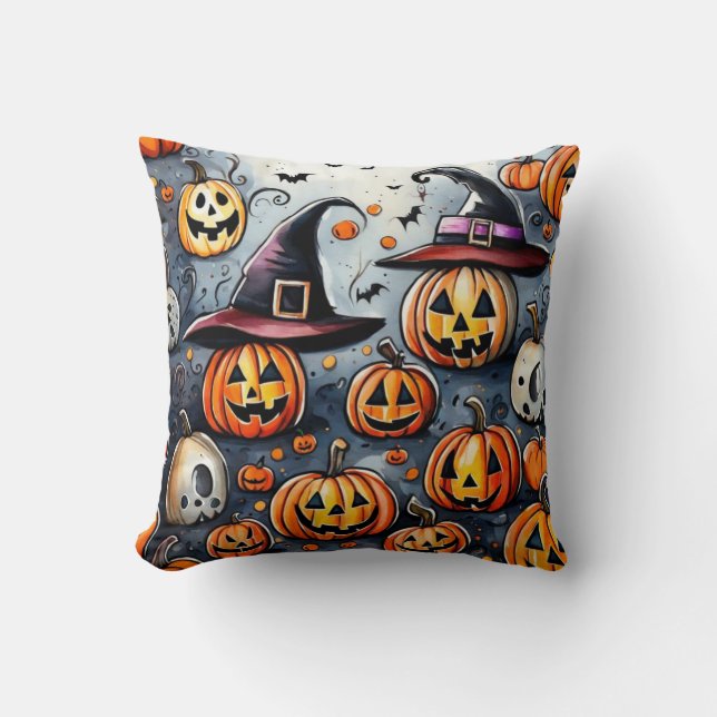 Coussin Happy Halloween éffrayant traitement ou astuces de (Recto)