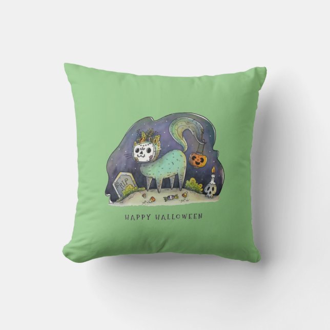 Coussin Happy Halloween Undead Kitty (Recto)