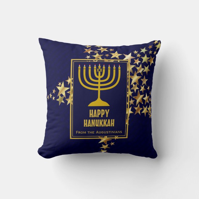 Coussin HAPPY HANOUKKA Festive Stars Personnalisé BLEU (Recto)