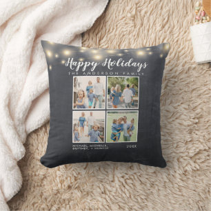 Coussin Happy Holidays Chalkboard String Lights Photo
