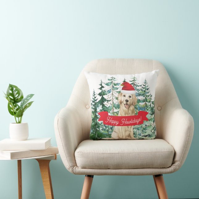 Coussin Happy Howlidays Golden Retriever (Chaise)