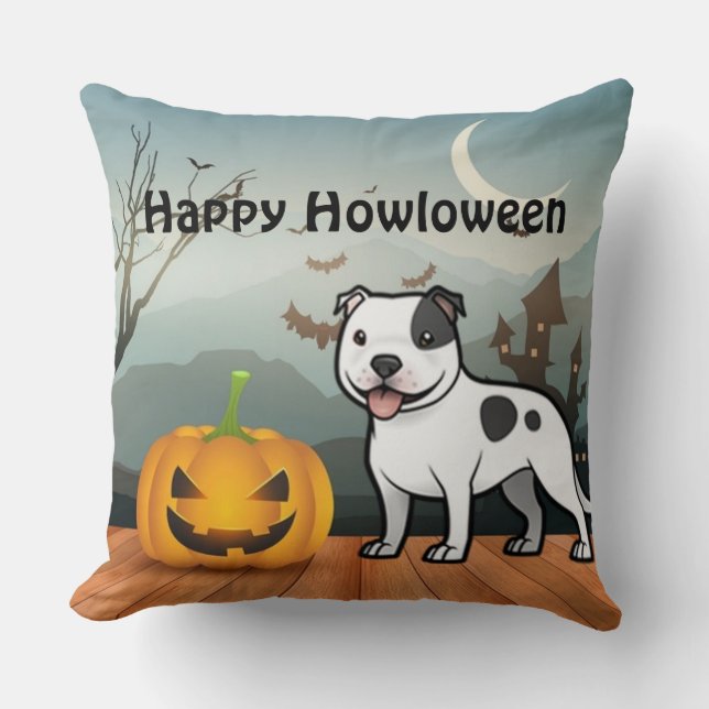 Coussin Happy Howloween Staffordshire Bull Terrier (Recto)
