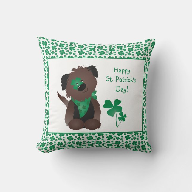 Coussin Happy Jour de la Saint Patrick Chien quatre feuill (Recto)