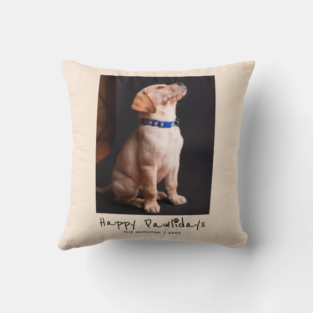 Coussin Happy Pawlidays Funny Pun Pet Photo (Verso)