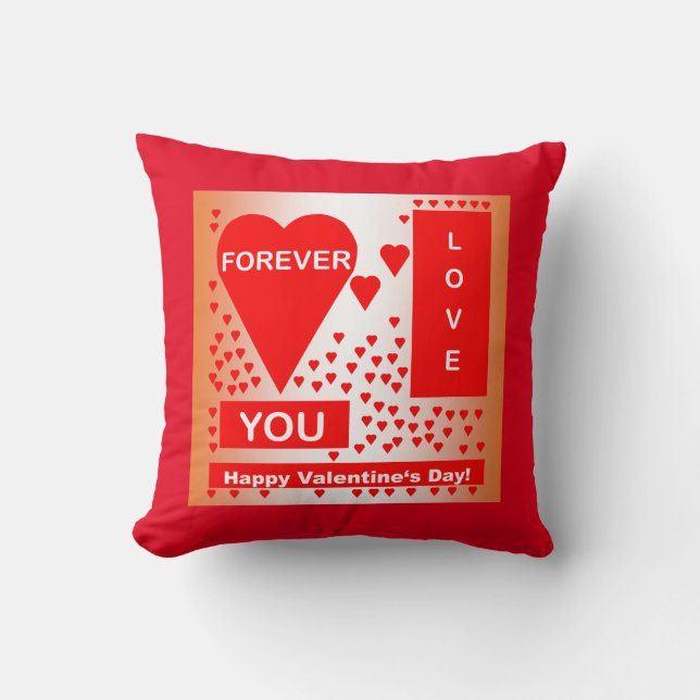 Coussin Happy Valentine's Day Text Forever Love Hearts Red (Recto)