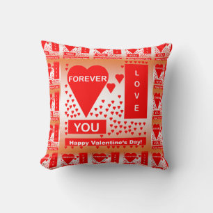 Coussin Happy Valentine's Day Text Forever Love Hearts Red