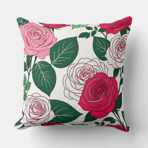 Coussin Harmonie de fleurs en gras - rose rouge et rose co