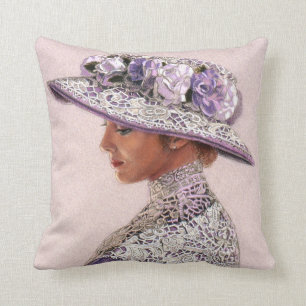 Coussin Hat victorien de dentelle de lavande de carreau de