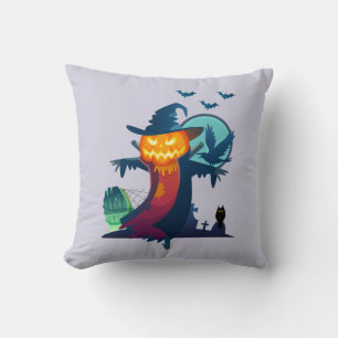 Coussin Haunted Halloween Citrouille Head Scarecrow Éffray