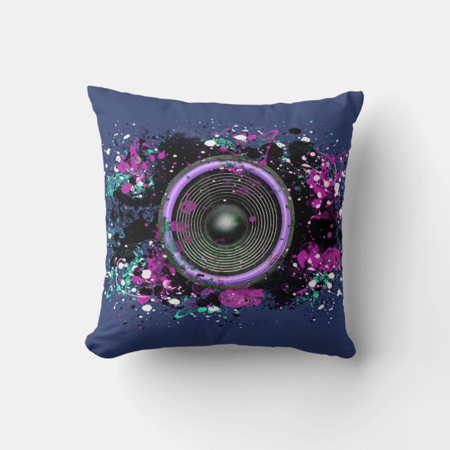 Coussin Haut-parleur de musique et peinture éclaboussée (Recto)
