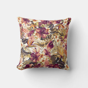 Coussin Hawaïen Golden Tropics Élégant Vintage Moderne