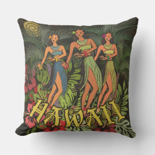 Coussin Hawaii Aloha Palm Hula Art Design