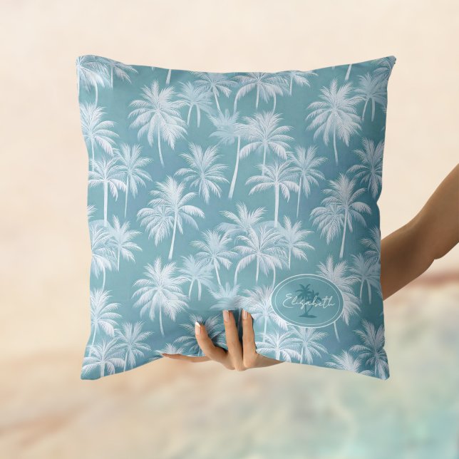 Coussin Hawaiian Palm Tree Silhouette Motif Turquoise ID10 (Créateur téléchargé)