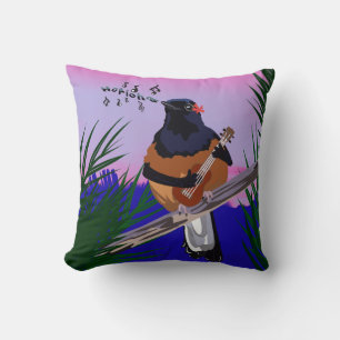 Coussin Hawaiian Shama Bird jouant à l'ukulele