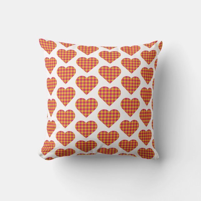 Coussin Heart Shaped Plaid Yellow Orange (Recto)