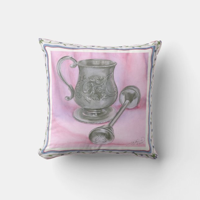 Coussin Heirloom Cup & Rattle sur Arrière - plan pourpre (Recto)