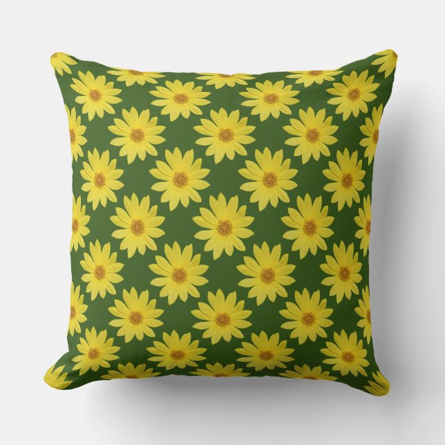 Coussin Helianthus 'Lemon Queen' Motif - Forest Green (Recto)