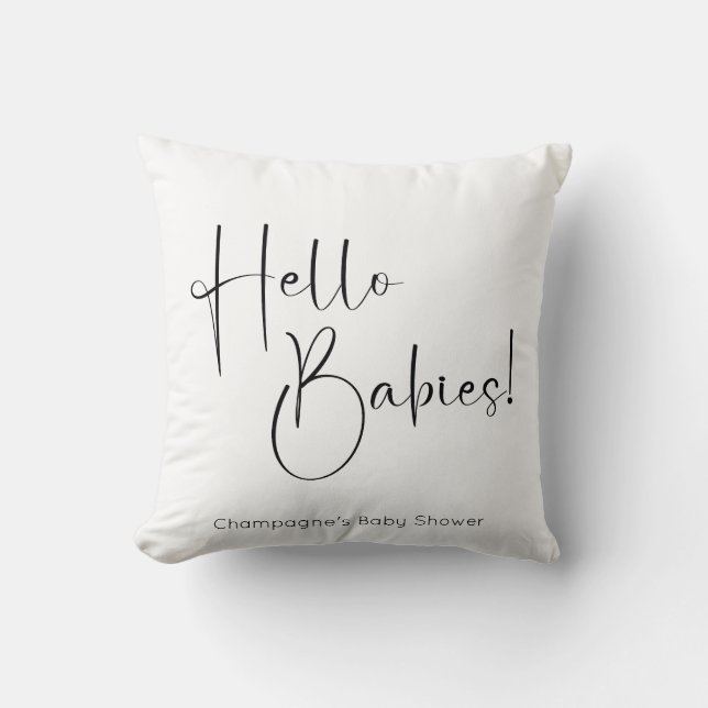 Coussin Hello Babies Baby shower de script moderne (Recto)