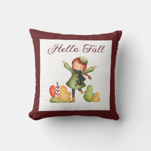 Coussin Hello Fall Retro Girl Autumn Farmhouse