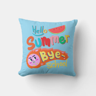 Coussin Hello Summer Bye School Throw Pillow