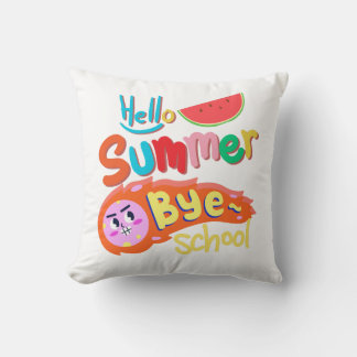 Coussin Hello Summer Bye School Throw Pillow