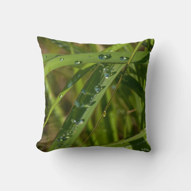 Coussin, herbe avec la rosée throw pillow (Front)