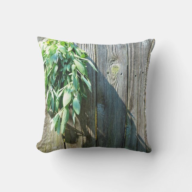 Coussin Herbe botanique Boho feuille rustique Bois-grange (Recto)