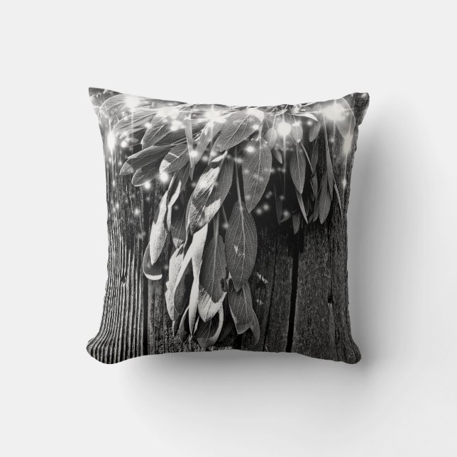 Coussin Herbe botanique feuille Barnwood Twinkle Lights (Recto)