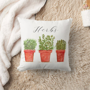 Coussin Herbes Fleurs Aquarelle Sage Vintage Botanique
