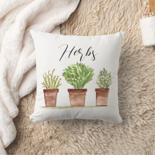 Coussin Herbes fleurs aquarelle vert Botanique Vintage T
