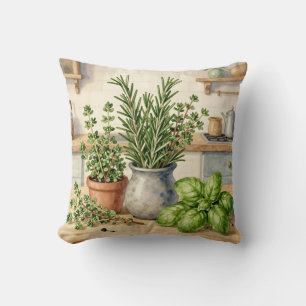 Coussin Herbes fraîches de cuisine aquarelle 