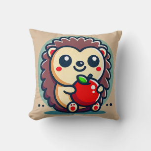 Coussin Hérisson de dessin animé adorable tenant une pomme