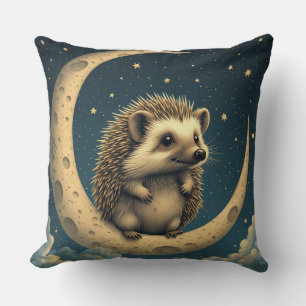 Coussin Hérisson mignon assis sur un croissant de lune