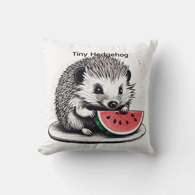 Coussin Hérisson Mignon Mangant de la Pastèque – Style Des (Recto)