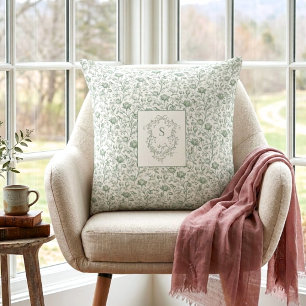 Coussin Héritage Luxe Sauge Toile Française Monogramme Bla
