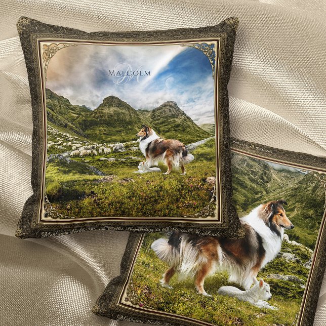Coussin Héritage Sable Rough Collie en Écosse Highlands - (Créateur téléchargé)