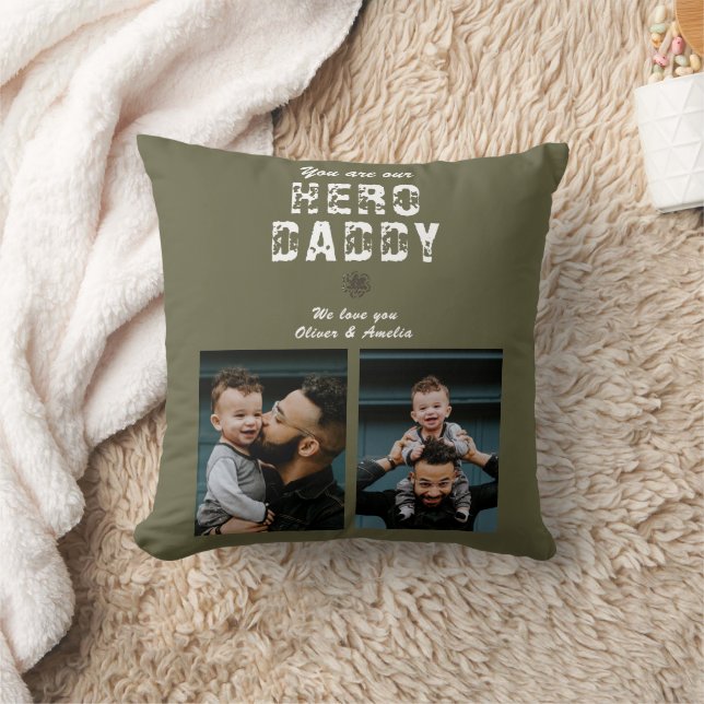 Coussin Hero Daddy Father's Day 2 Photo Collage (Couverture)