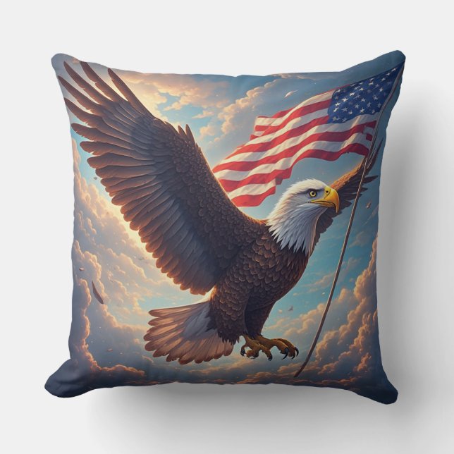 Coussin Heroic Eagle Floating American Flag Patriotic (Recto)