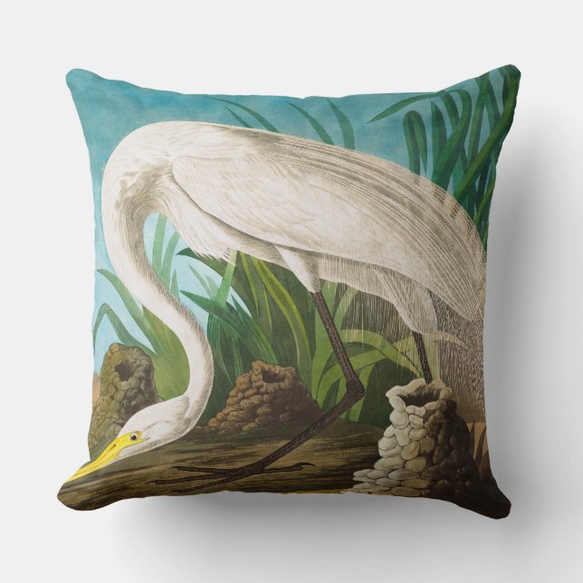 Coussin Héron blanc américain par John James Audubon (Recto)