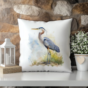 Coussin Héron Bleu Aquarelle Pastel Louisiane État