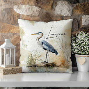 Coussin Héron bleu pastel aquarelle Louisiane État