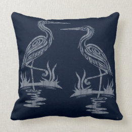Coussin Hérons Art déco - Grey on Navy Blue