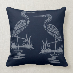 Coussin Hérons Art déco - Grey on Navy Blue