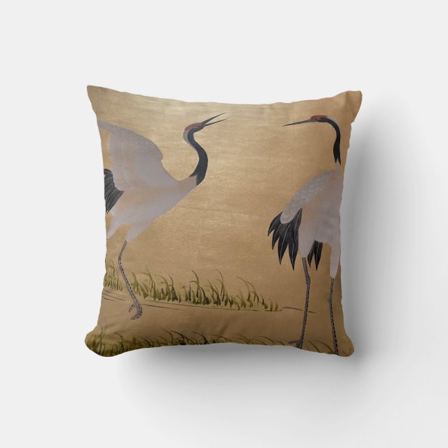 Coussin Hérons blancs de neige sur la chatoyante Chinoiser (Recto)